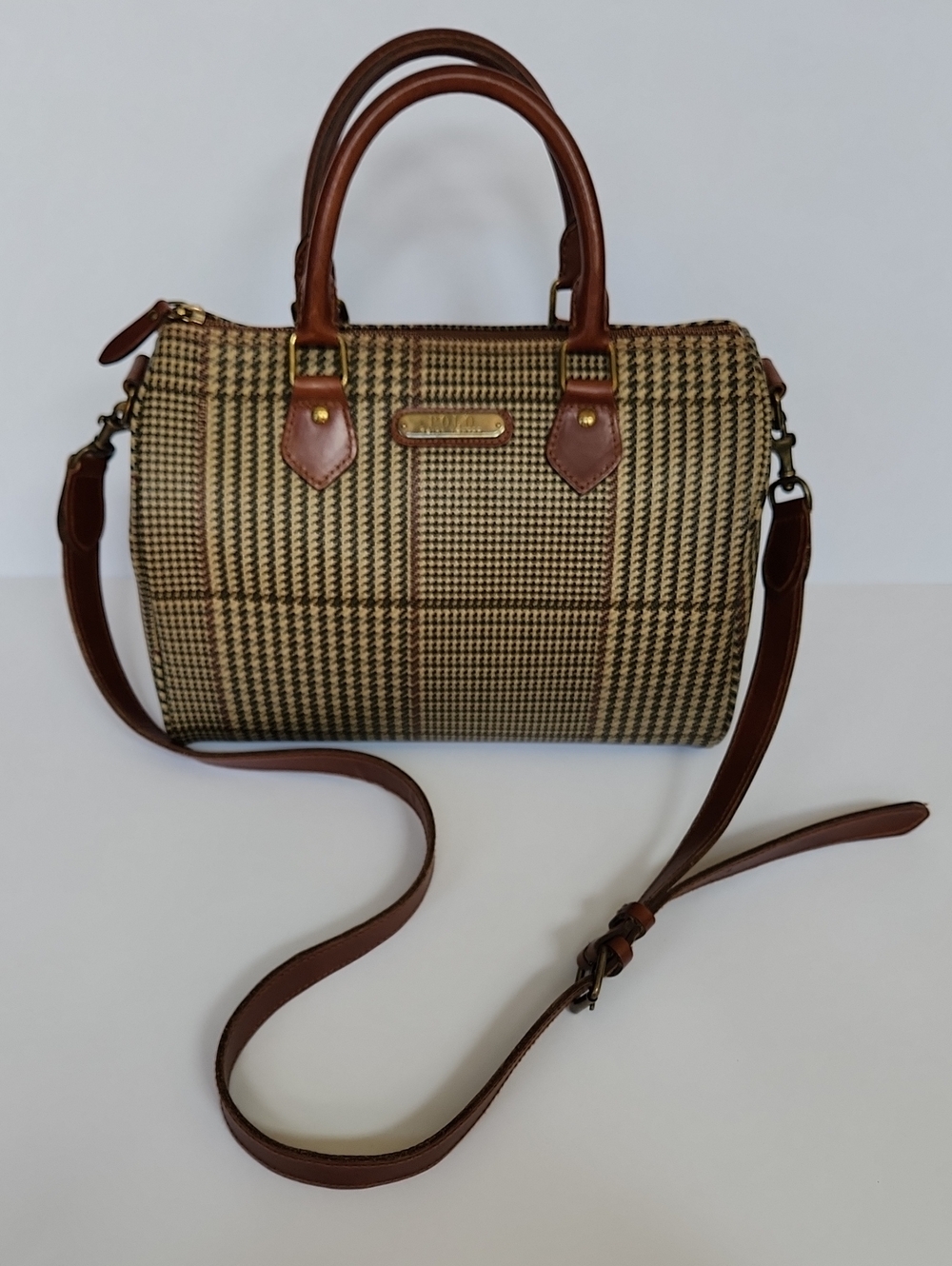 VTG 90s Polo Ralph Lauren Houndstooth Mini Boston Bag Crossbody